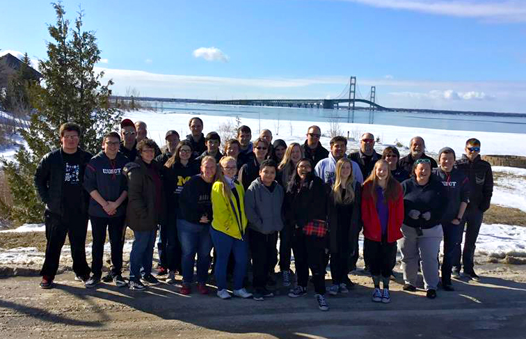 Team photo with the Mackinaw Bridge in the background. What a beautiful day!